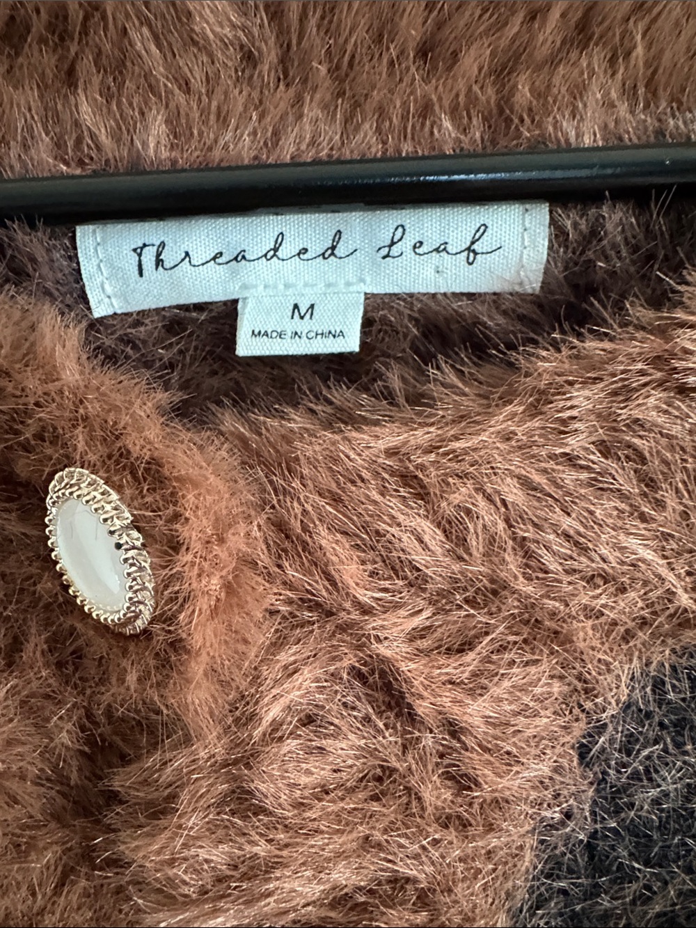 Fuzzy Leopard Print Button-Up Cardigan - Brown & Black - Picture 3 of 4